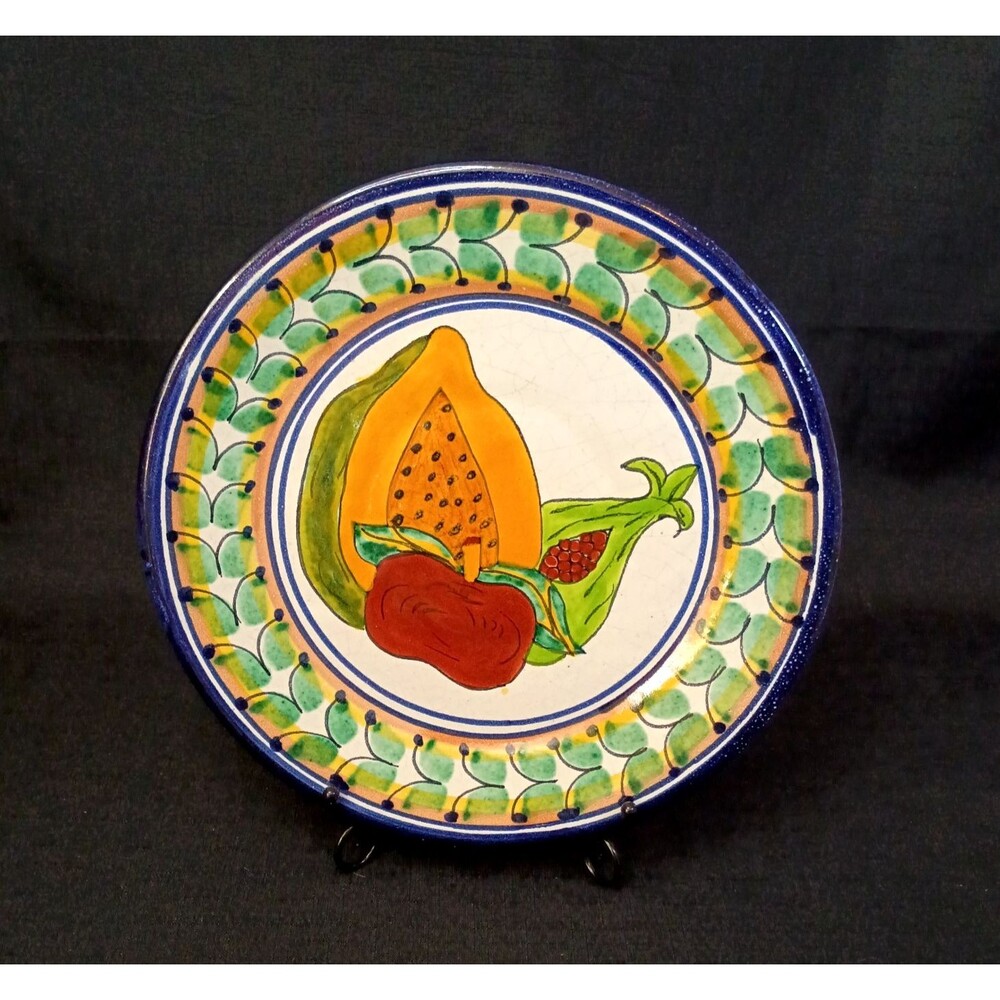 Vintage Handmade Talavera Fruit Vegetable Display Plate R. Venegas Mexico 11in